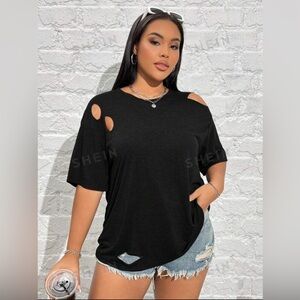 COPY - SHEIN EZwear Women's Plus Size Solid Color Distressed T-Shirt